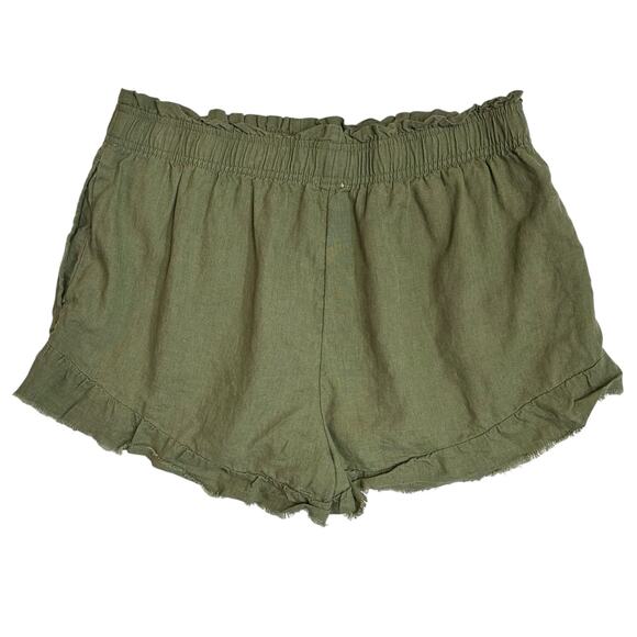 Aerie High Waisted Linen Ruffle Shorts Olive Green Size L - Picture 7 of 10